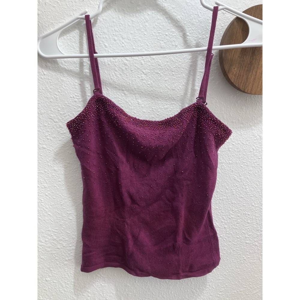 Y2K Express XS Silk Cashmere Tank Top Cami Beaded Removable Adjustable Straps